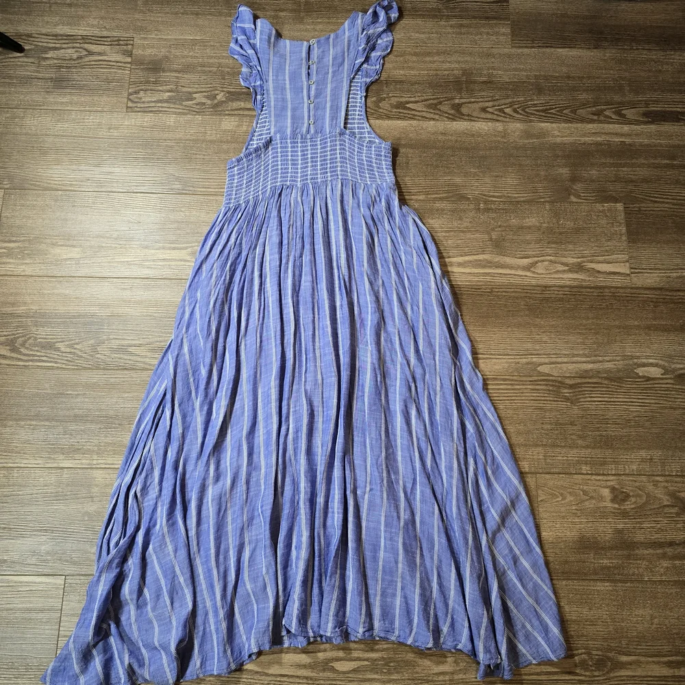 Free People Blue Stripe Backless Smocked Midi Dress - Picture 3 of 8